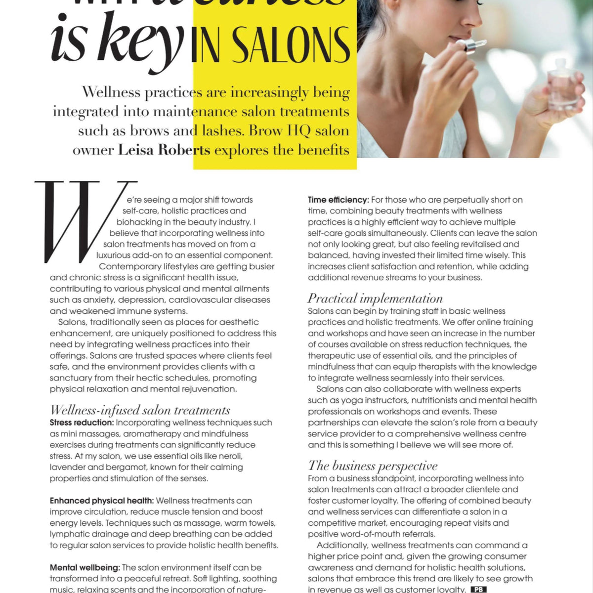 Brow spa and Wellness Features in professional beauty Magazine